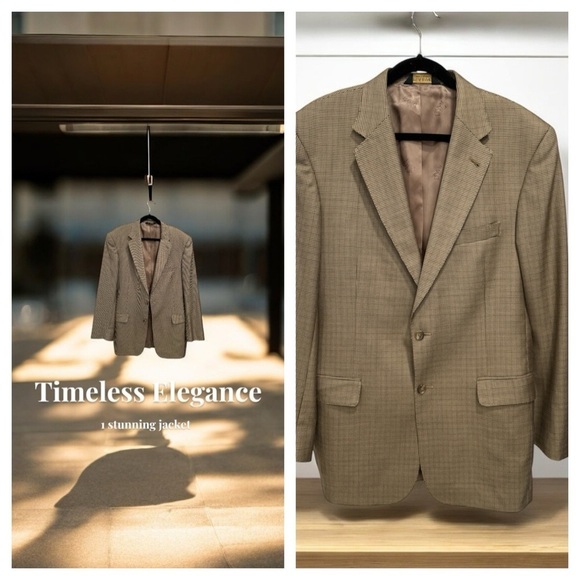 Jos A Bank Signature Gold Silk Wool Golden Houndstooth w Check Blazer size 42 LG - Picture 1 of 14